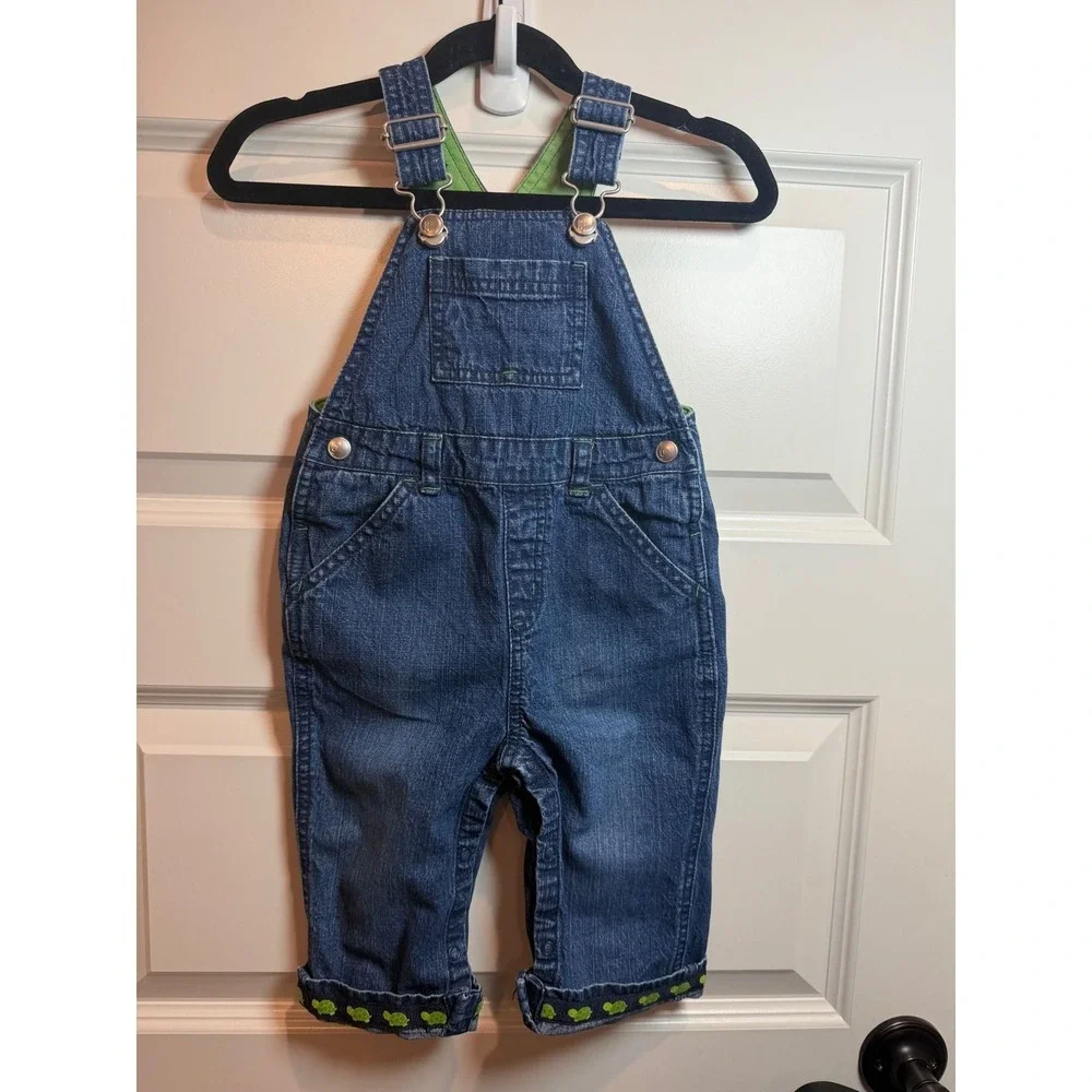 Gymboree Baby Boys Blue Denim Turtle Trim Lined Overalls 6-12 Months Y2K
